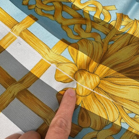 Vintage Sheer Scarf Blue Gold Ribbon Stripes Korea 1980s Polyester Wrap Retro - Picture 6 of 8